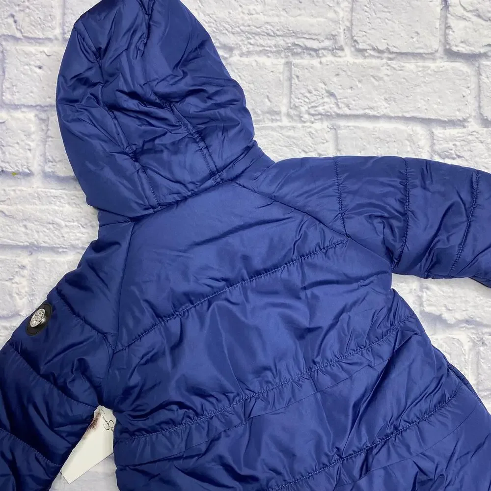Jessica Simpson Ruffle Puffer Jacket in Navy